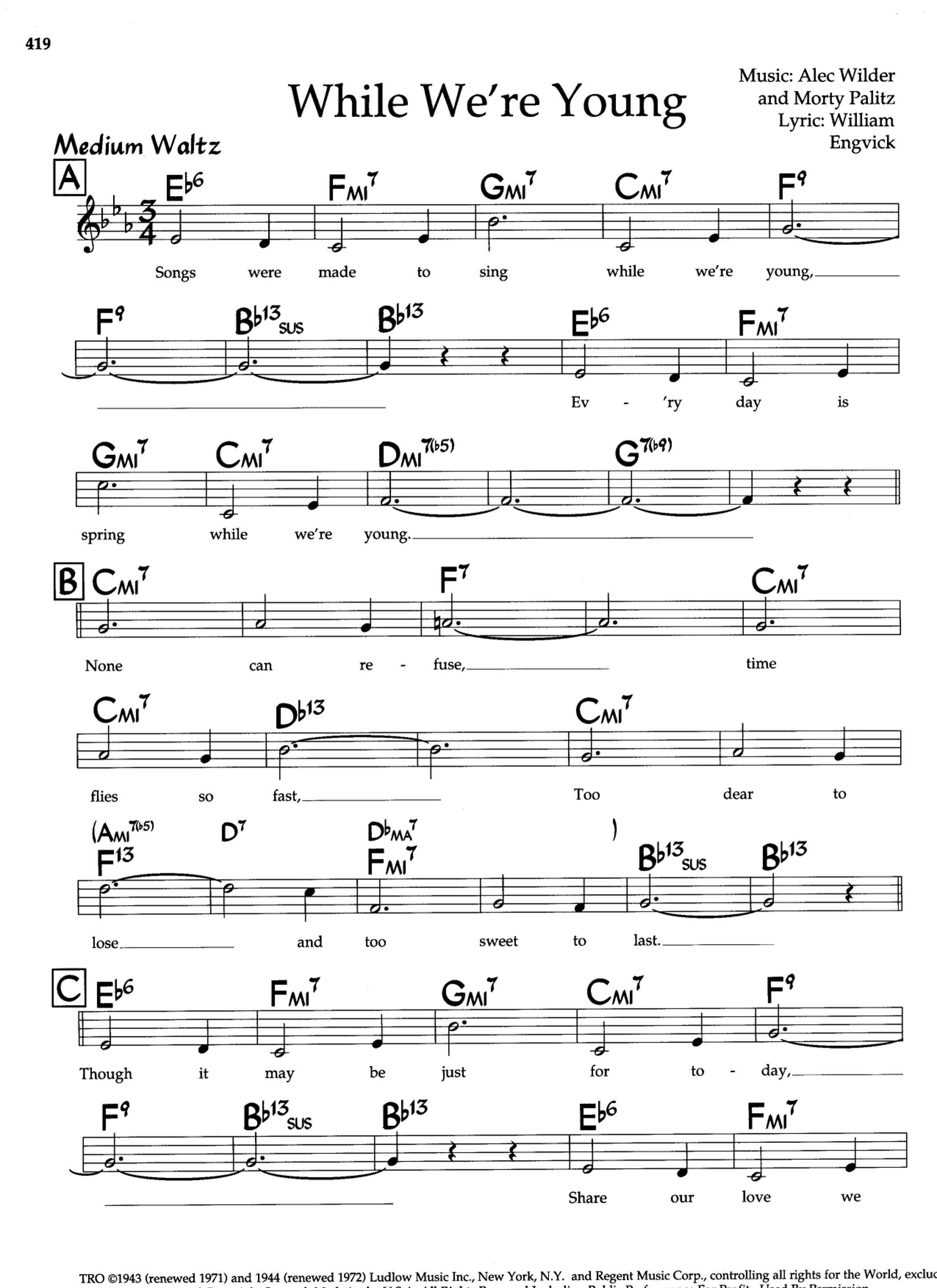 Palitz WHILE WE'RE YOUNG - LEAD SHEET (arr. Alec Wilder and Morty Palitz) by ...