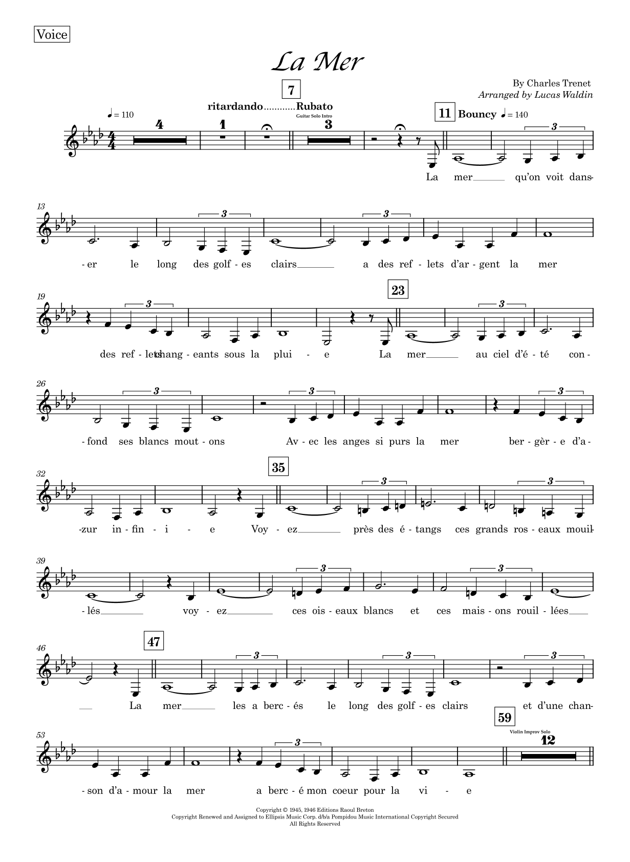 La Mer (arr. Lucas Waldin) by Albert Lasry Full Orchestra