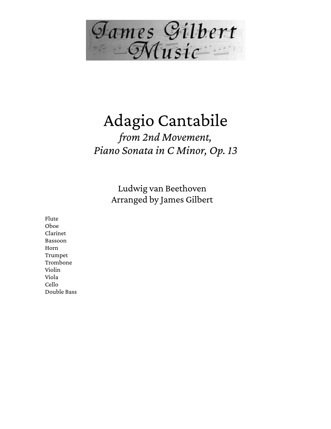 Adagio Cantabile (Beethoven) (arr. James Gilbert) by Ludwig Van Beethoven Full Orchestra