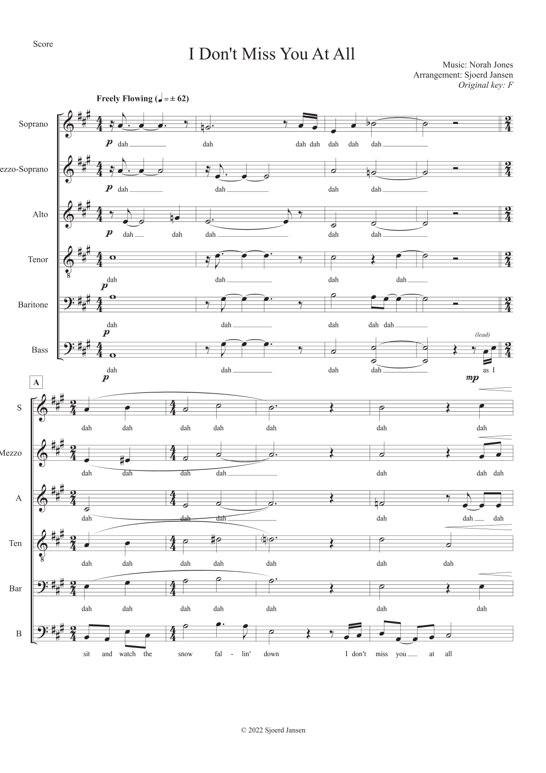 Don't Miss You At All (arr. Sjoerd Jansen) by Norah Jones Sheet Music ...