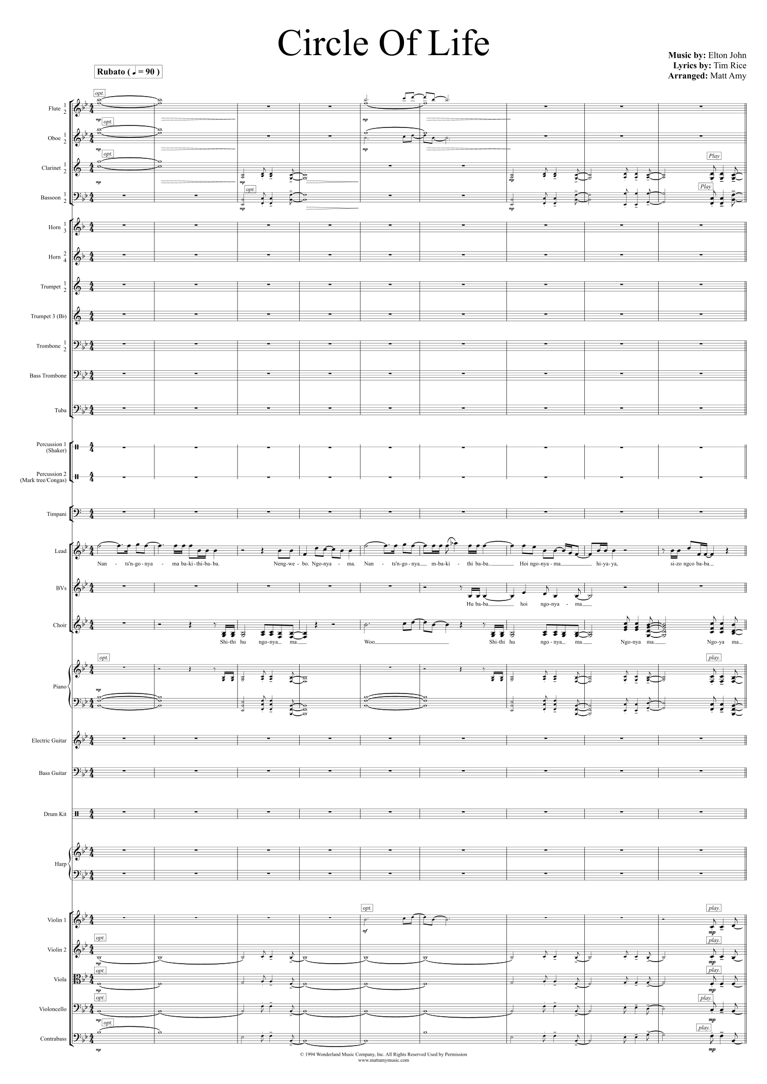 Circle Of Life (arr. Matt Amy) by Elton John Full Orchestra
