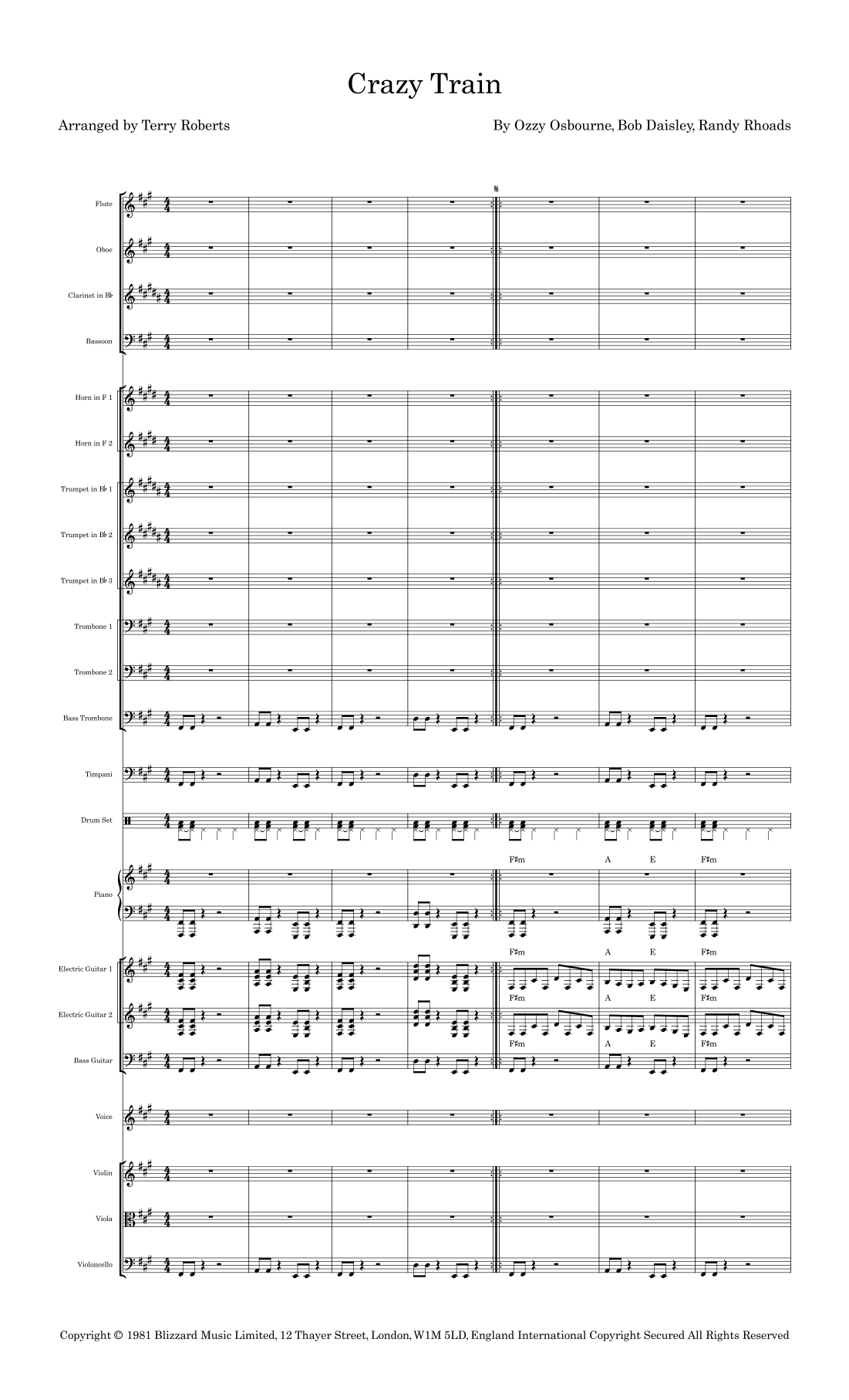 Crazy Train (arr. Terry Roberts) by Ozzy Osbourne Full Orchestra