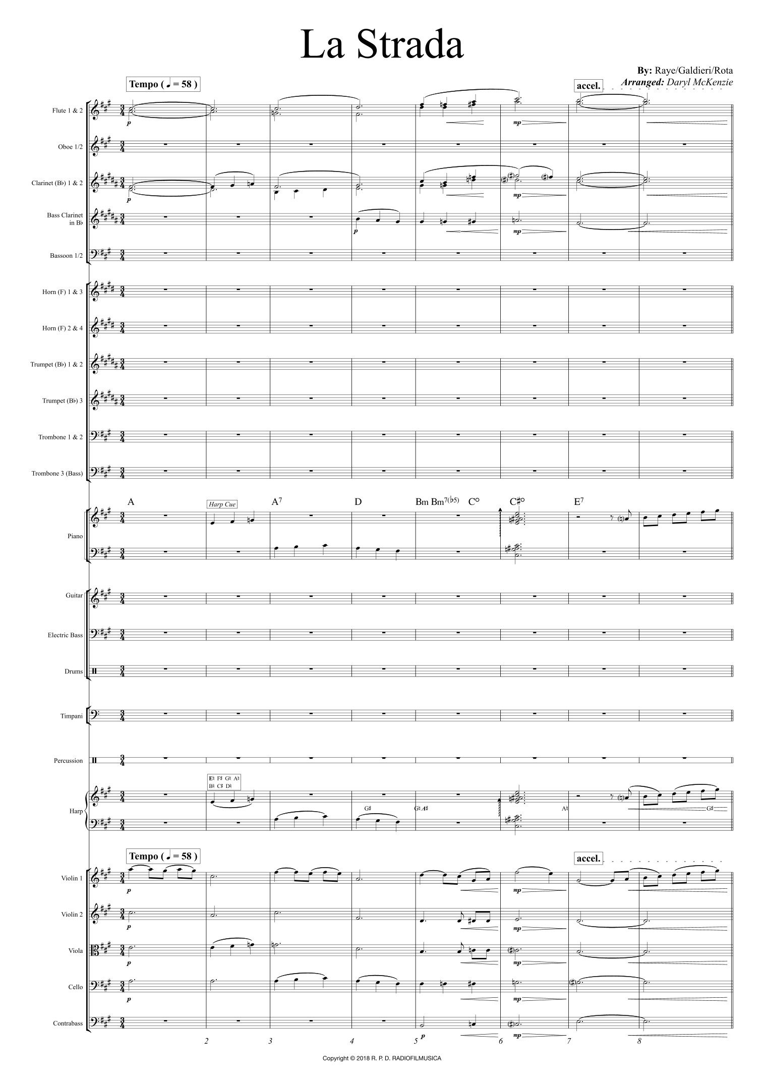 Love Theme From La Strada (arr. Daryl McKenzie) by Nino Rota Full Orchestra (电影《大路》爱情主题 - 管弦乐团) - 预览