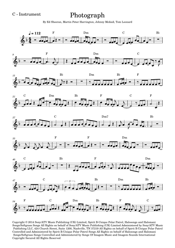 Photograph Sheet Music Ed Sheeran Flute Solo