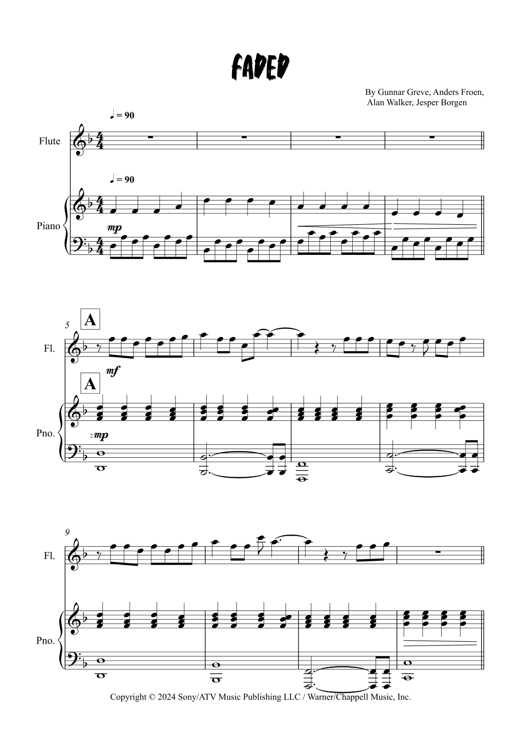 Faded (arr. Grant Golding) by Alan Walker Sheet Music for Flute and ...