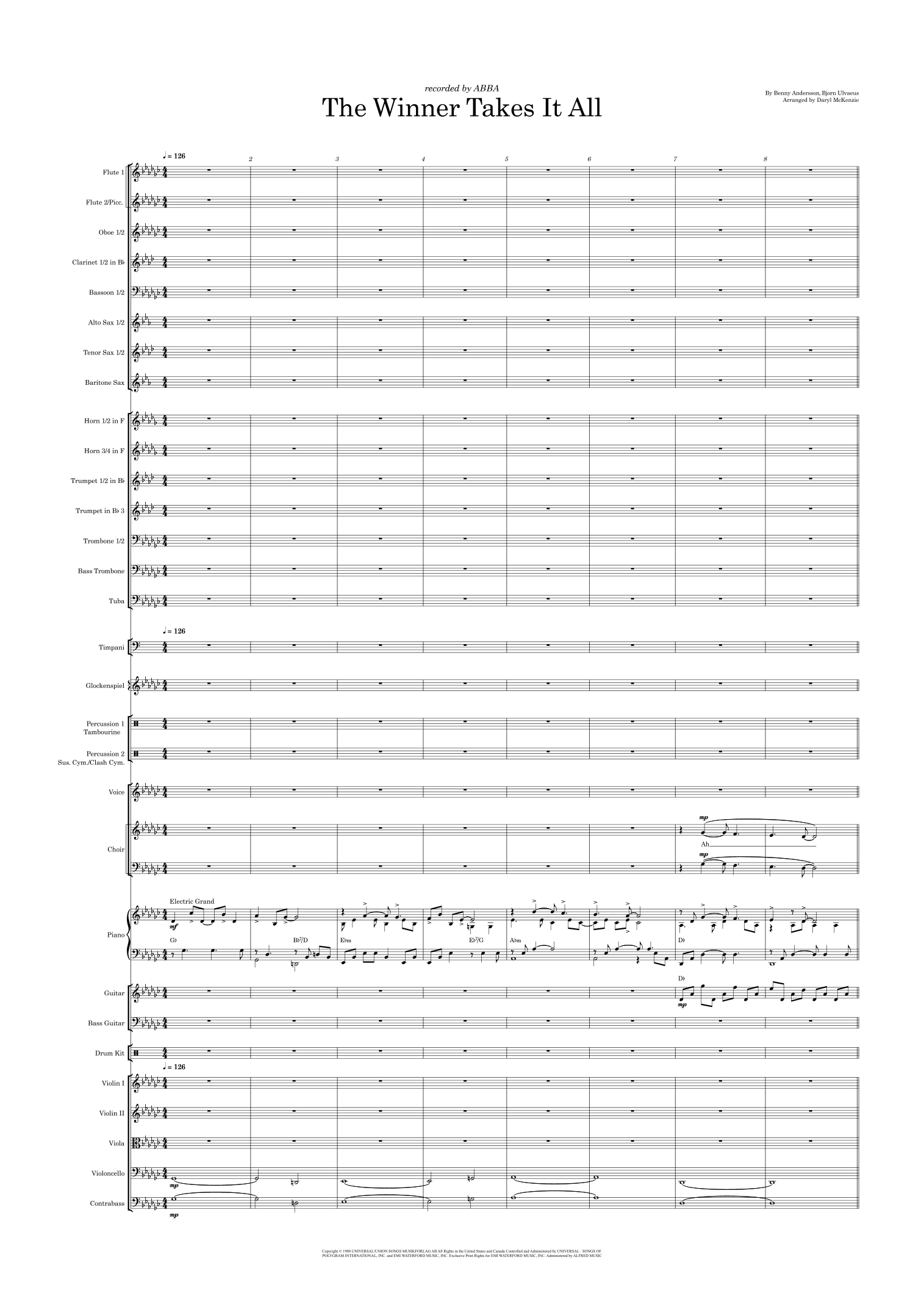 The Winner Takes It All (arr. Daryl McKenzie) by ABBA 管弦乐团全谱 - 预览