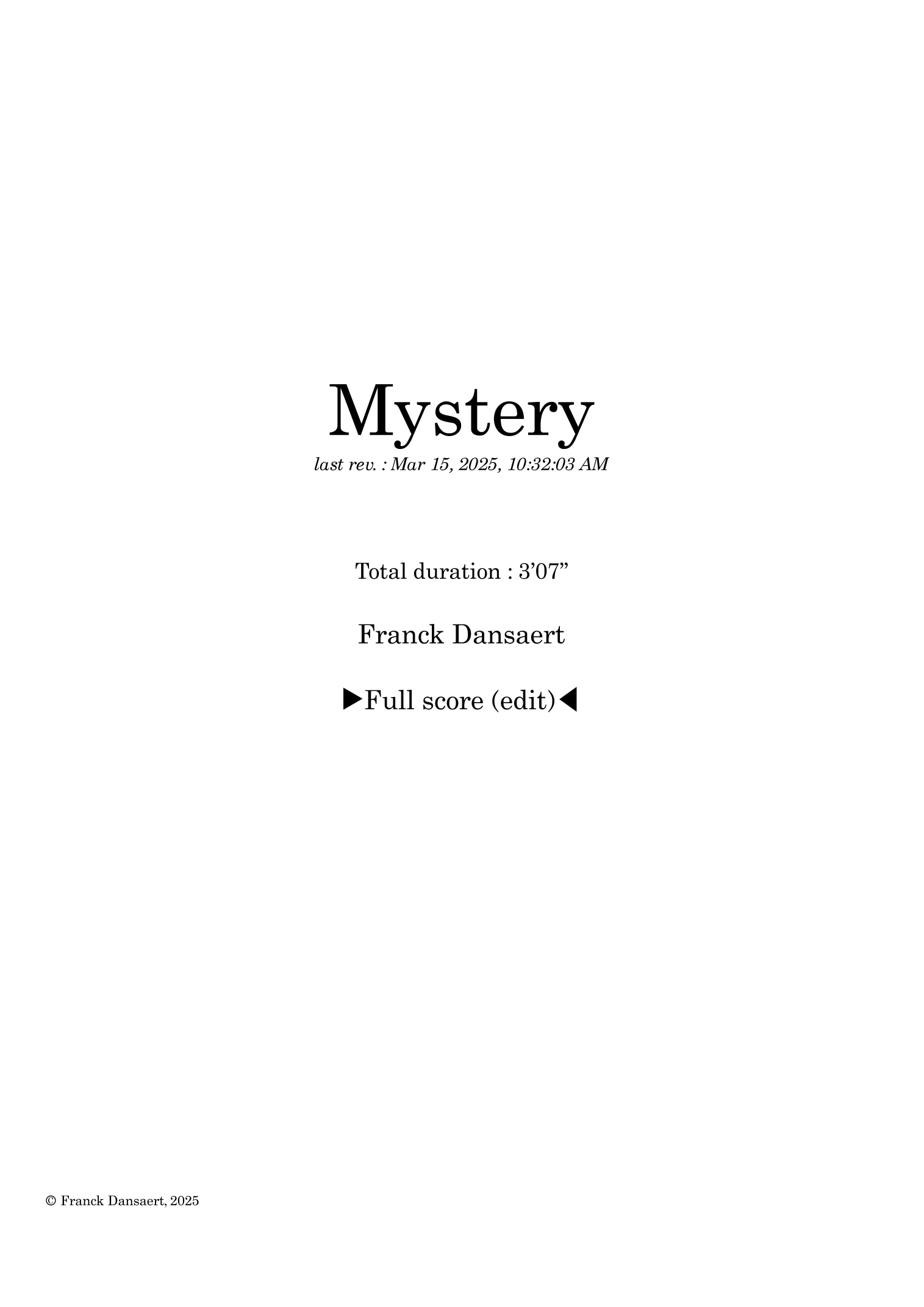 【弗兰克·丹萨特《神秘》管弦乐总谱】Mystery - Score Only by Franck Dansaert Full Orchestra PDF乐谱下载