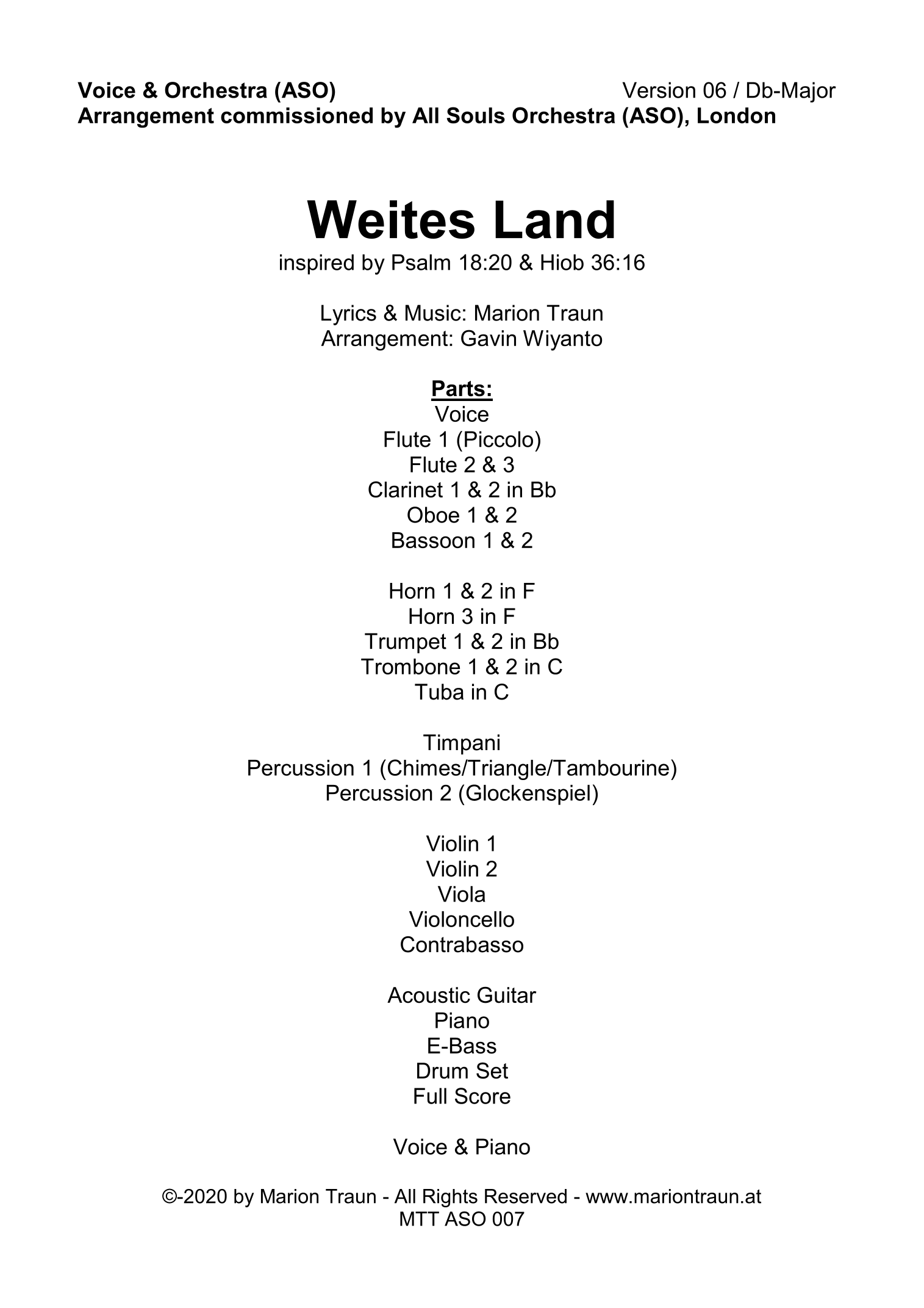 Weites Land - 独唱与管弦乐(仅总谱)- Marion Traun Full Orchestra - 预览