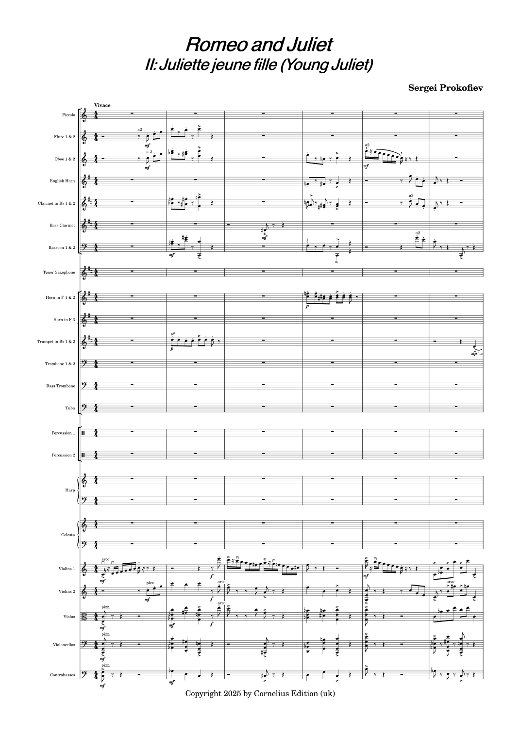 【《罗密欧与朱丽叶》第二芭蕾组曲“少女朱丽叶”（马库斯·马丁改编）管弦乐总谱】Romeo and Juliet Ballet Suite no 2 Young Juliet (arr. Marcus Martin) by Royal Opera House Orchestra Full Orchestra PDF乐谱下载