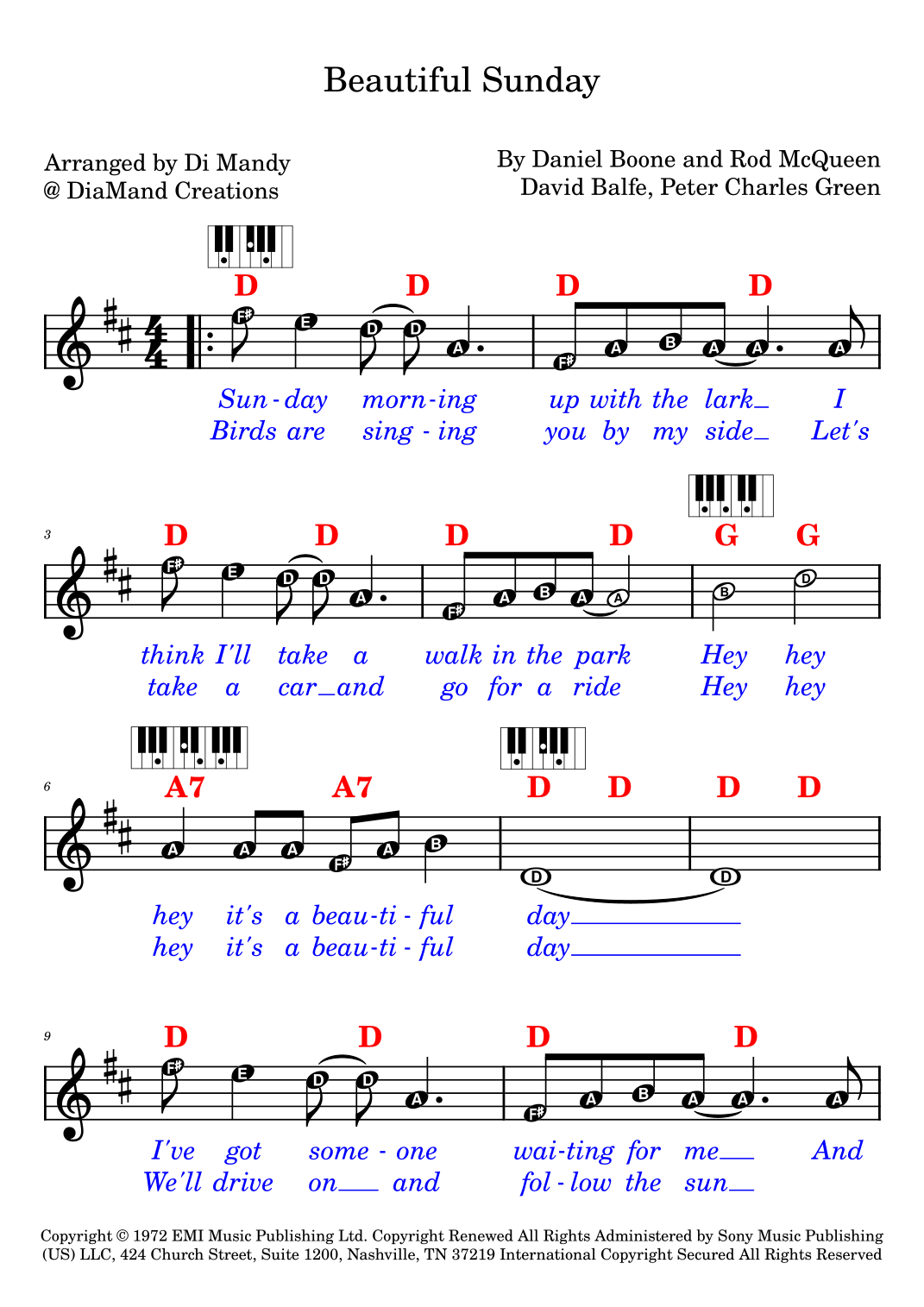 Beautiful Sunday by Daniel Boone Sheet Music for Lead Sheet / Fake Book ...