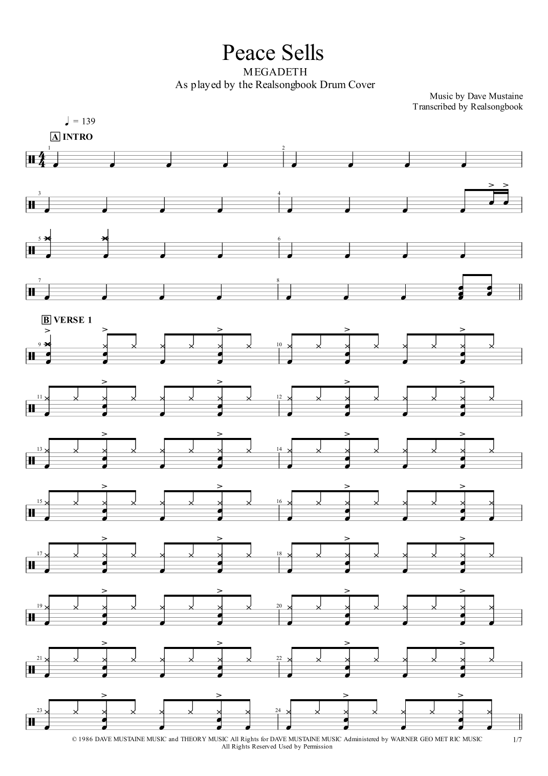 Peace Sells by Megadeth Sheet Music for Drums (arr. Realsongbook