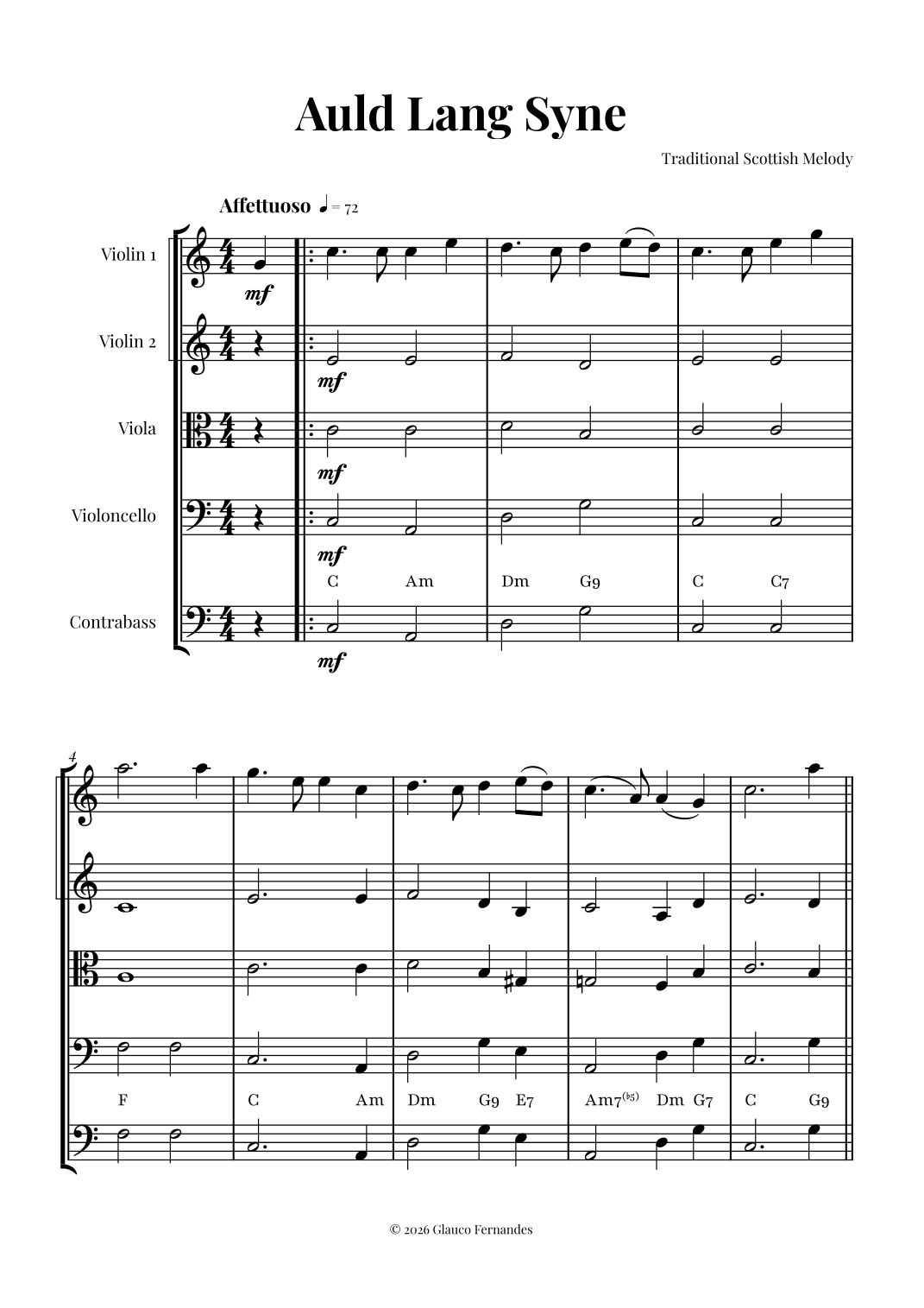 Auld Lang Syne by Traditional Sheet Music for String Ensemble at Sheet ...