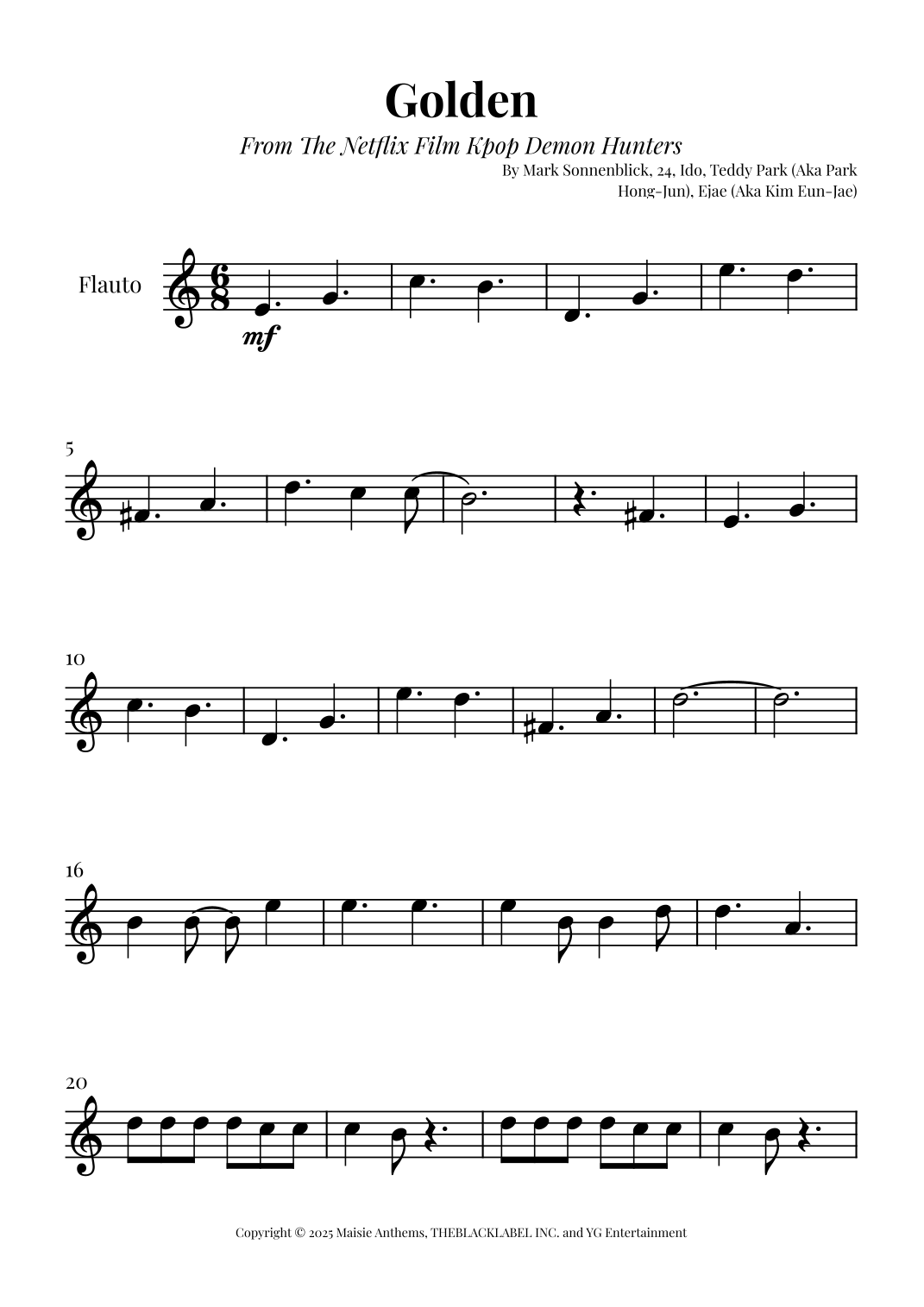 Golden by Huntr/X (Ejae, Audrey Nuna And Rei Ami) Sheet Music for
