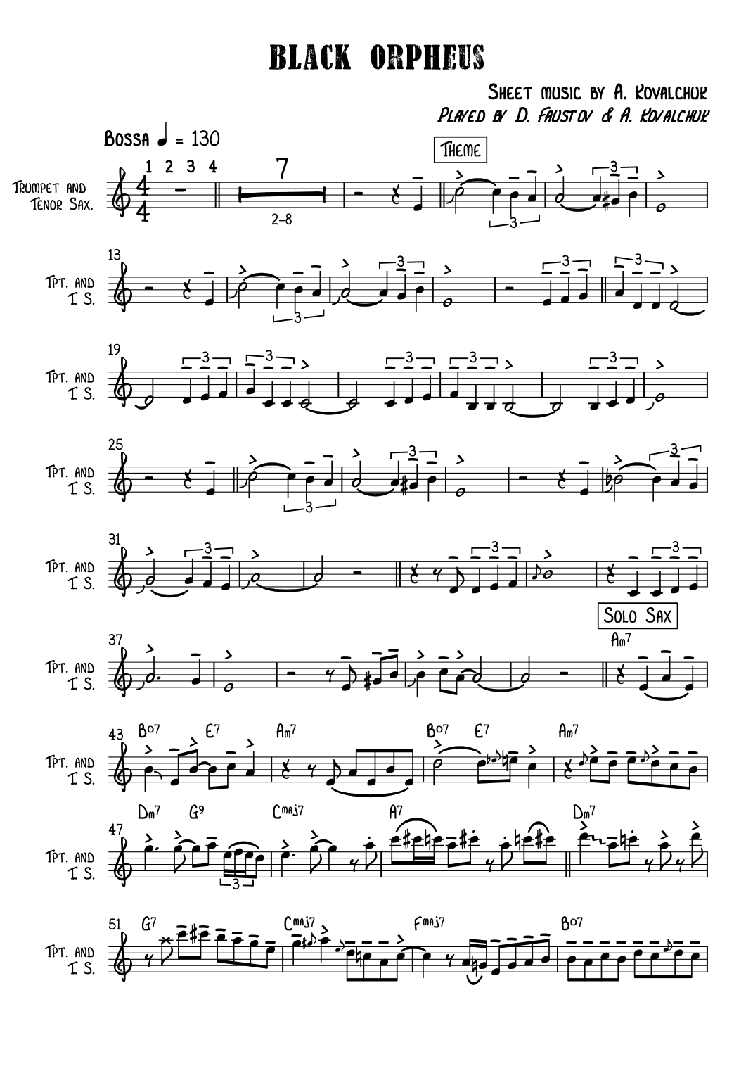 Black Orpheus Sheet Music Artur Kovalchuk and Dima Faustov