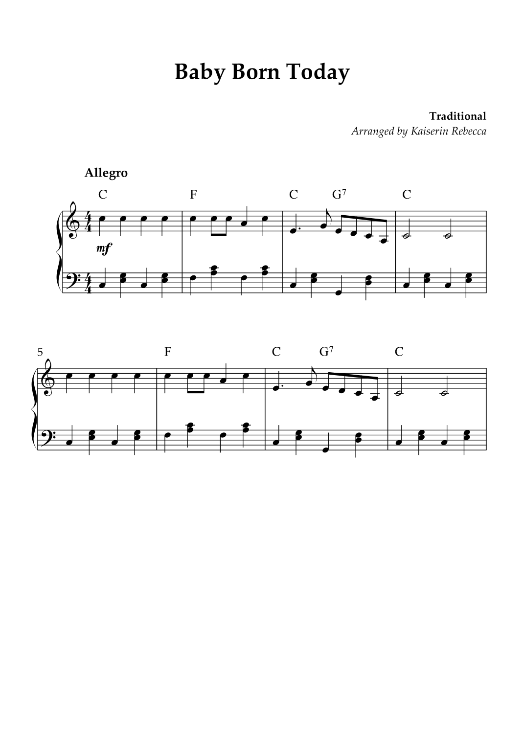 Baby Born Today (arr. Kaiserin Rebecca) par Traditional Partitions pour ...