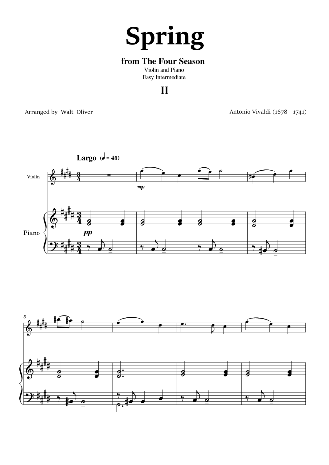 Vivaldi - The Four Seasons - Spring - 2st mov. - Violin and Piano ...