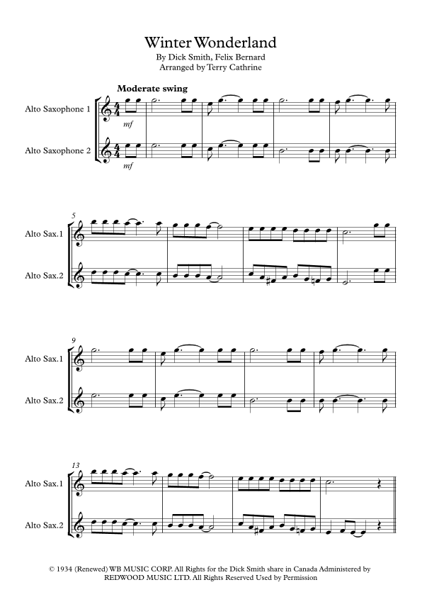Winter Wonderland Sheet Music Wynonna Alto Sax Duet
