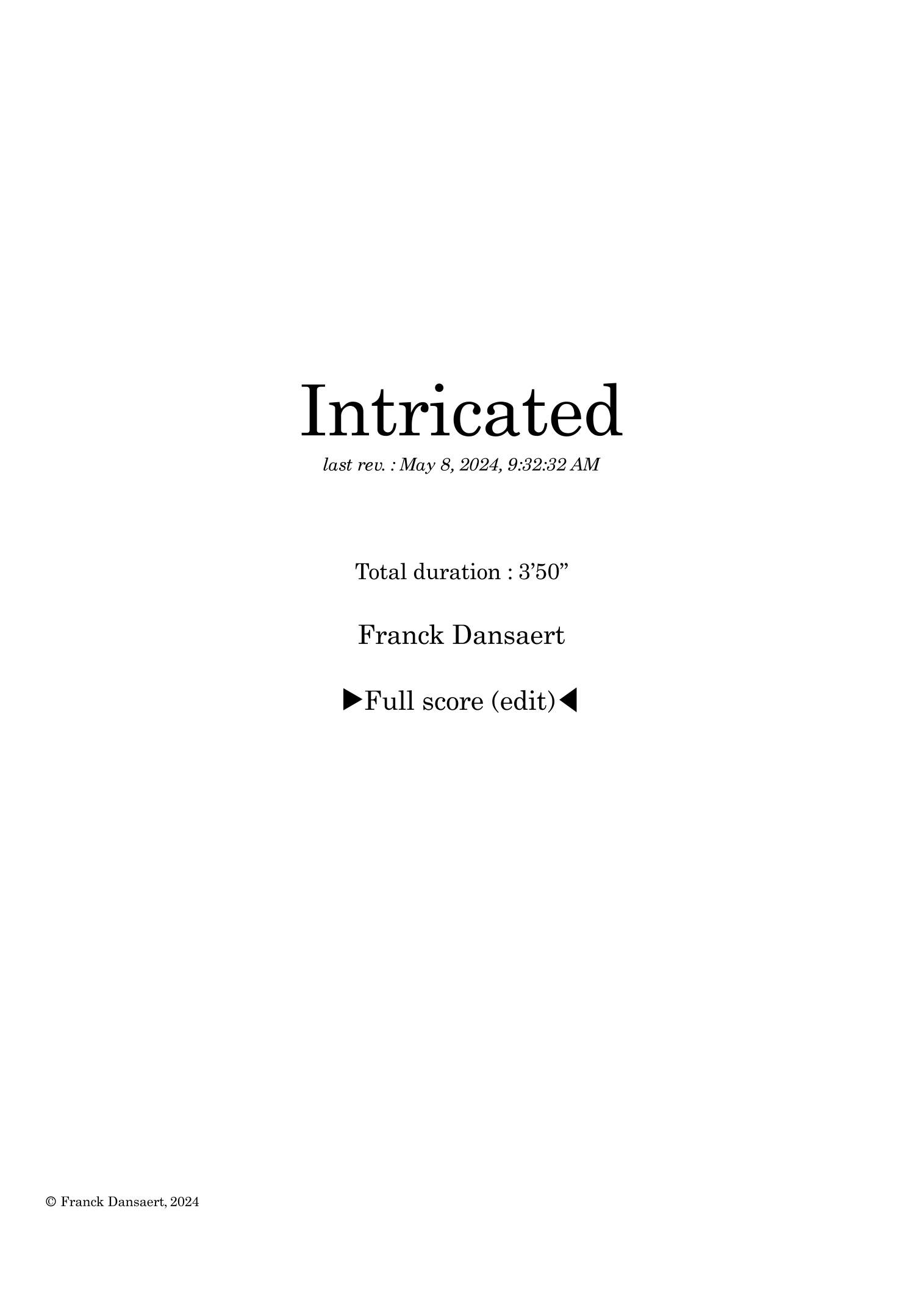 【弗兰克·丹萨特《错综复杂》管弦乐总谱】Intricated - Score Only by Franck Dansaert Full Orchestra PDF乐谱下载（11页）