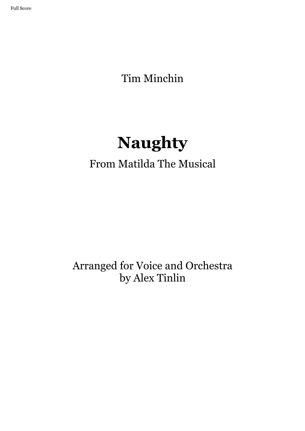 Naughty (arr. Alex Tinlin) by Tim Minchin Full Orchestra