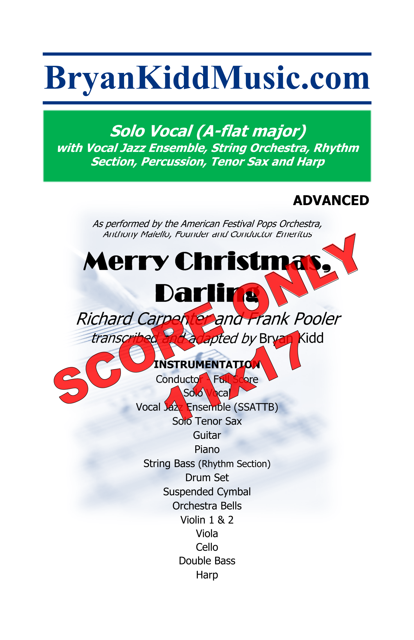 Merry Christmas, Darling - Score Only (arr. Bryan Kidd) by The Carpenters Full Orchestra