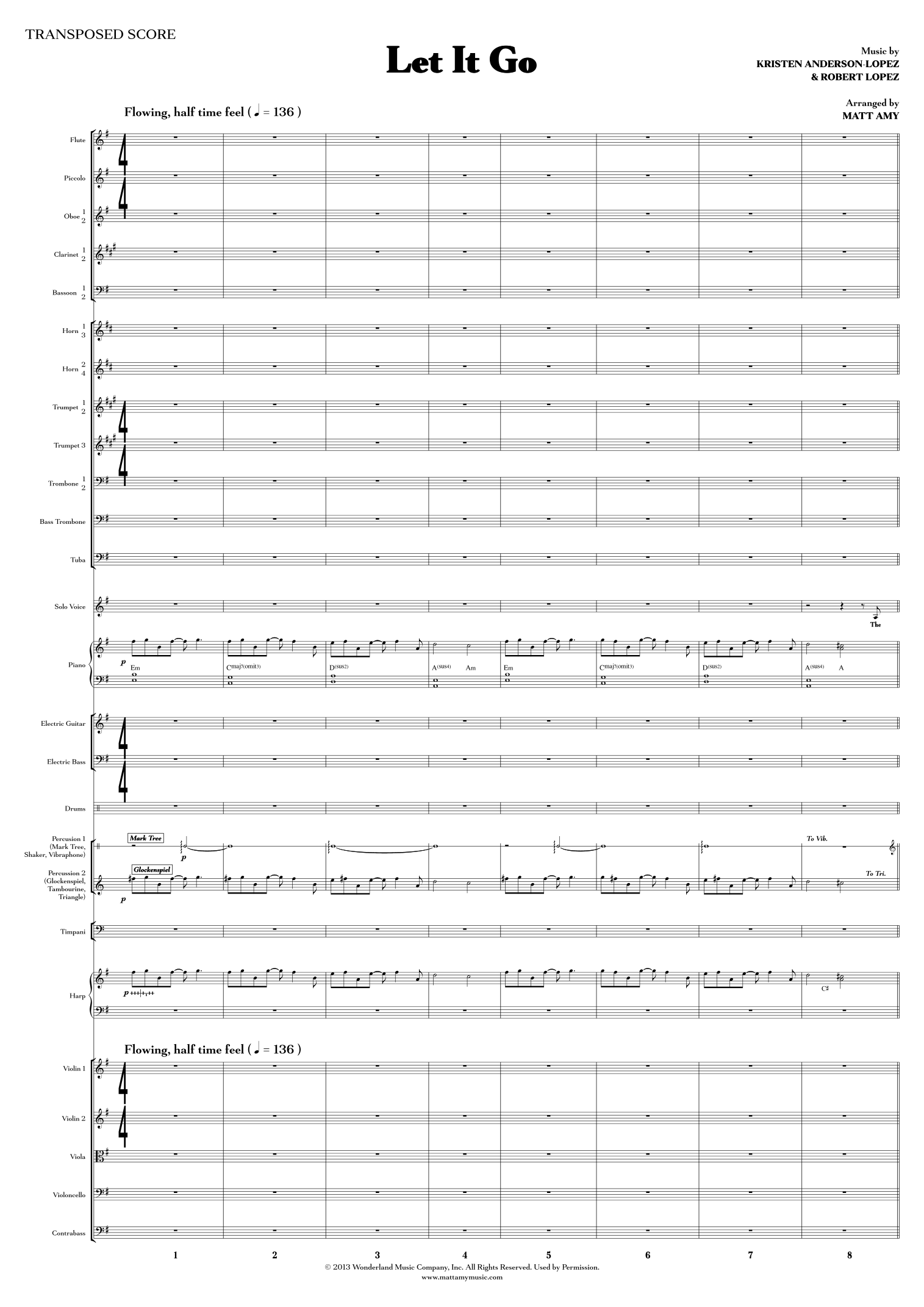 【伊迪娜·门泽尔《随它吧》（马特·艾米改编）管弦乐总谱】Let It Go (arr. Matt Amy) by Idina Menzel Full Orchestra PDF乐谱下载