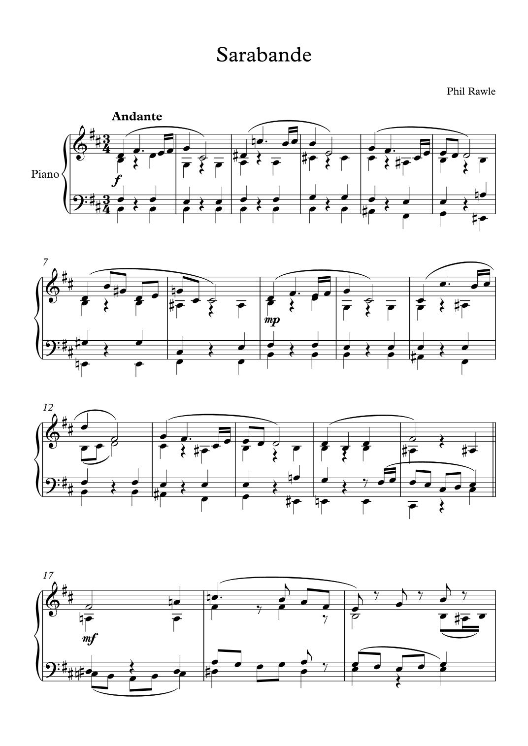 Sarabande - Piano Solo by Phil Rawle Sheet Music for Piano Solo at ...