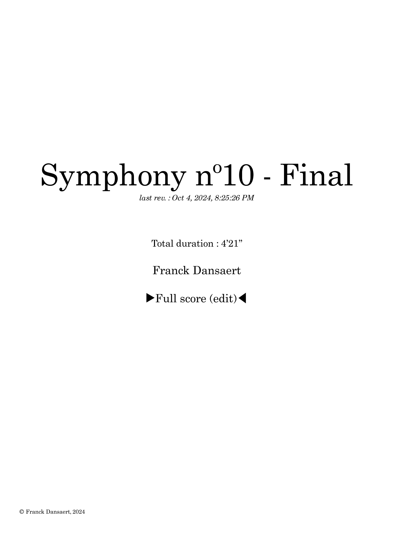 Symphony nº10 (final) - Score Only by Franck Dansaert Full Orchestra(管弦乐团 - 仅总谱)- 预览
