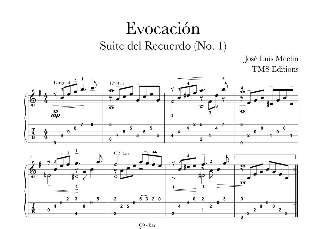 Evocacion by Jose Luis Merlin Sheet Music for Solo Guitar (arr. T