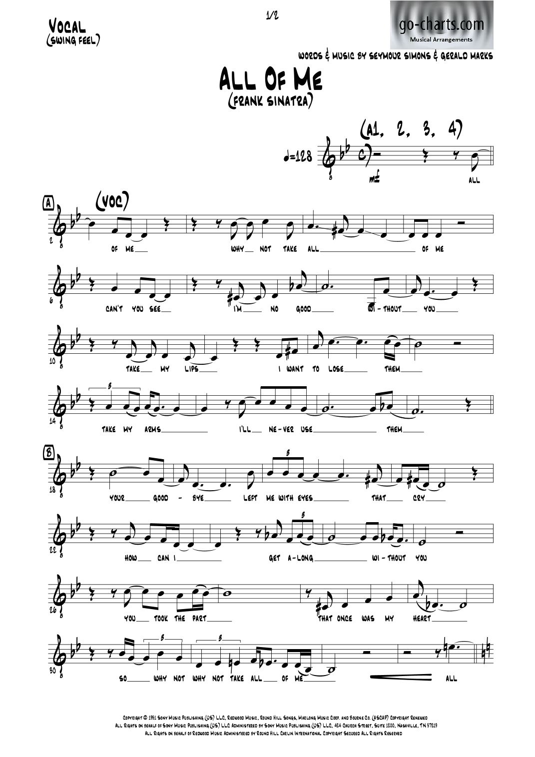 All Of Me (arr. Andy Davidson (go-charts.com)) by Frank Sinatra Full Orchestra