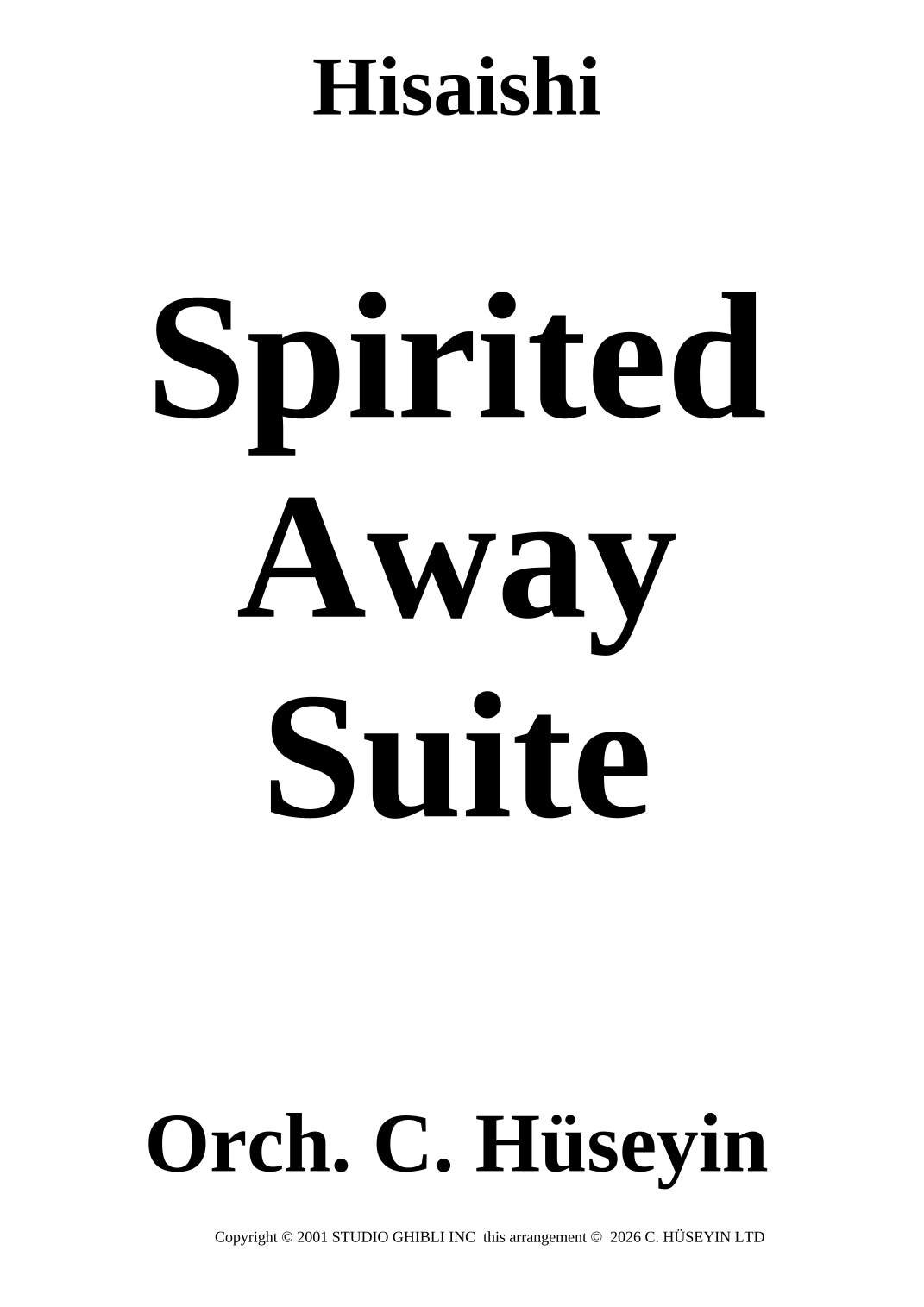 Spirited Away (Film Incidental Music) - Score Only (arr. Callum Huseyin) by Jou Hisaishi Full Orchestra