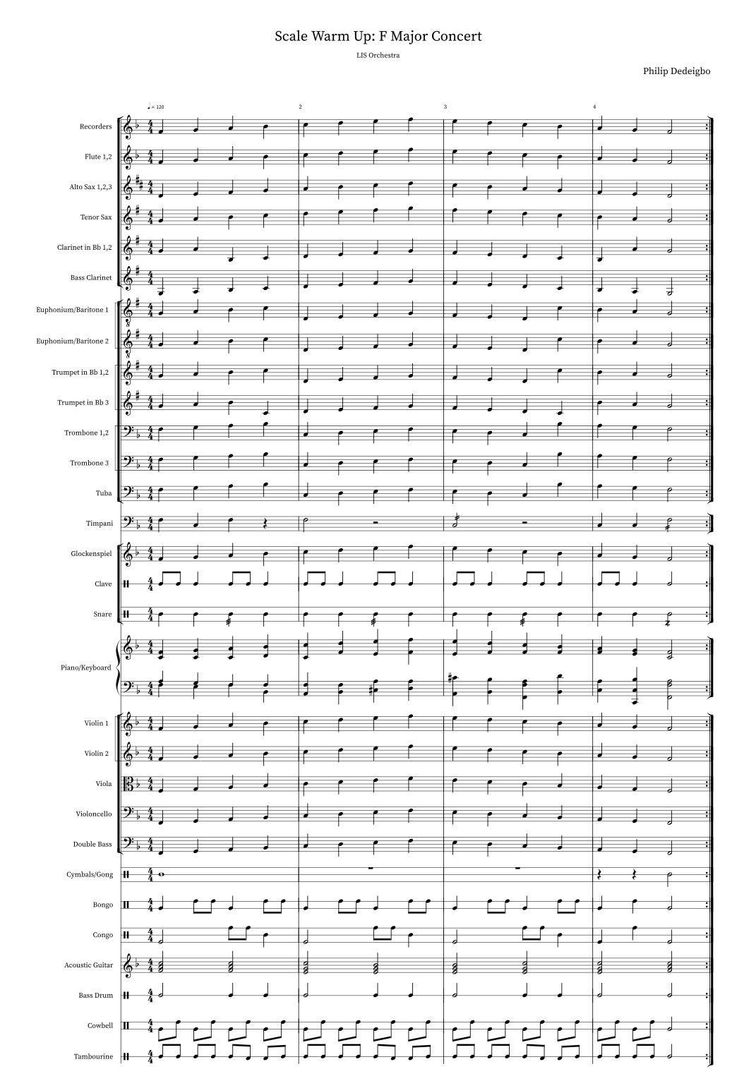 Scale Warm-Ups for Orchestra Beginners in F Major Concert by Philip Dedeigbo Full Orchestra (F大调管弦乐初学者音阶热身练习 - Philip Dedeigbo 管弦乐团全谱) - 预览