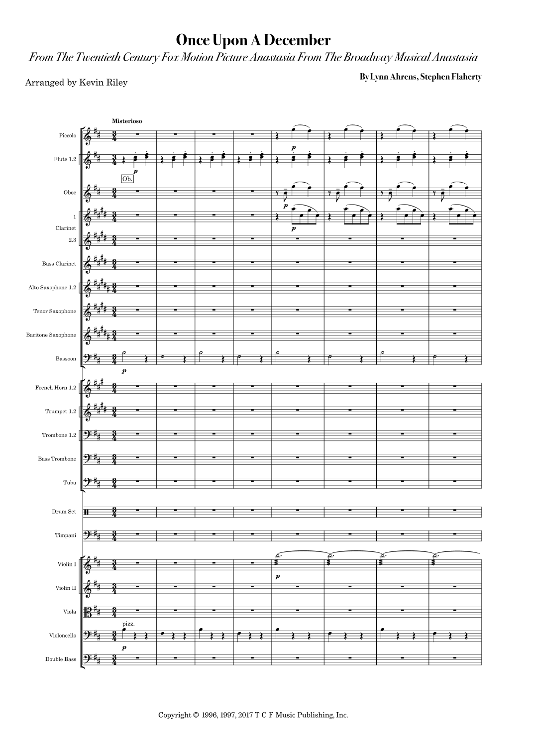 Once Upon A December (arr. Kevin Riley) by Stephen Flaherty Full Orchestra