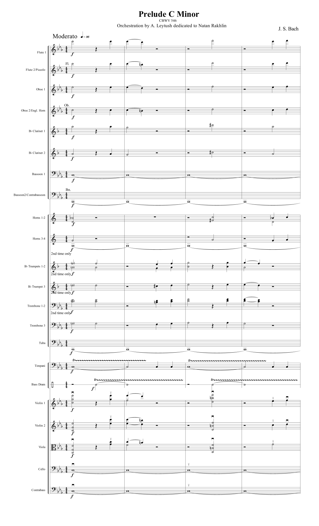 J. S. Bach: Organ Prelude & Fugue in C minor, CBWV 546, Orchestrated by A. Leytush by J. S. Bach Full Orchestra