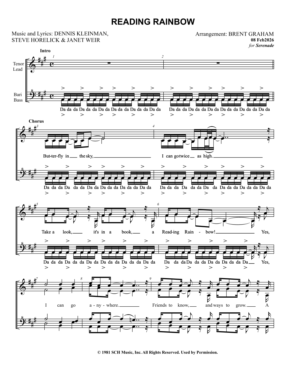 Reading Rainbow Theme Song (arr. Brent Graham) by Dennis Kleinman Sheet ...