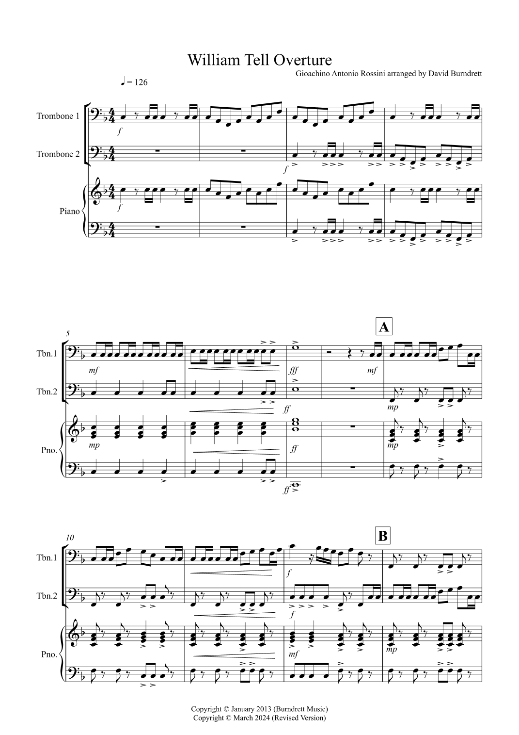 William Tell Overture for Trombone Duet (arr. David Burndrett) Sheet