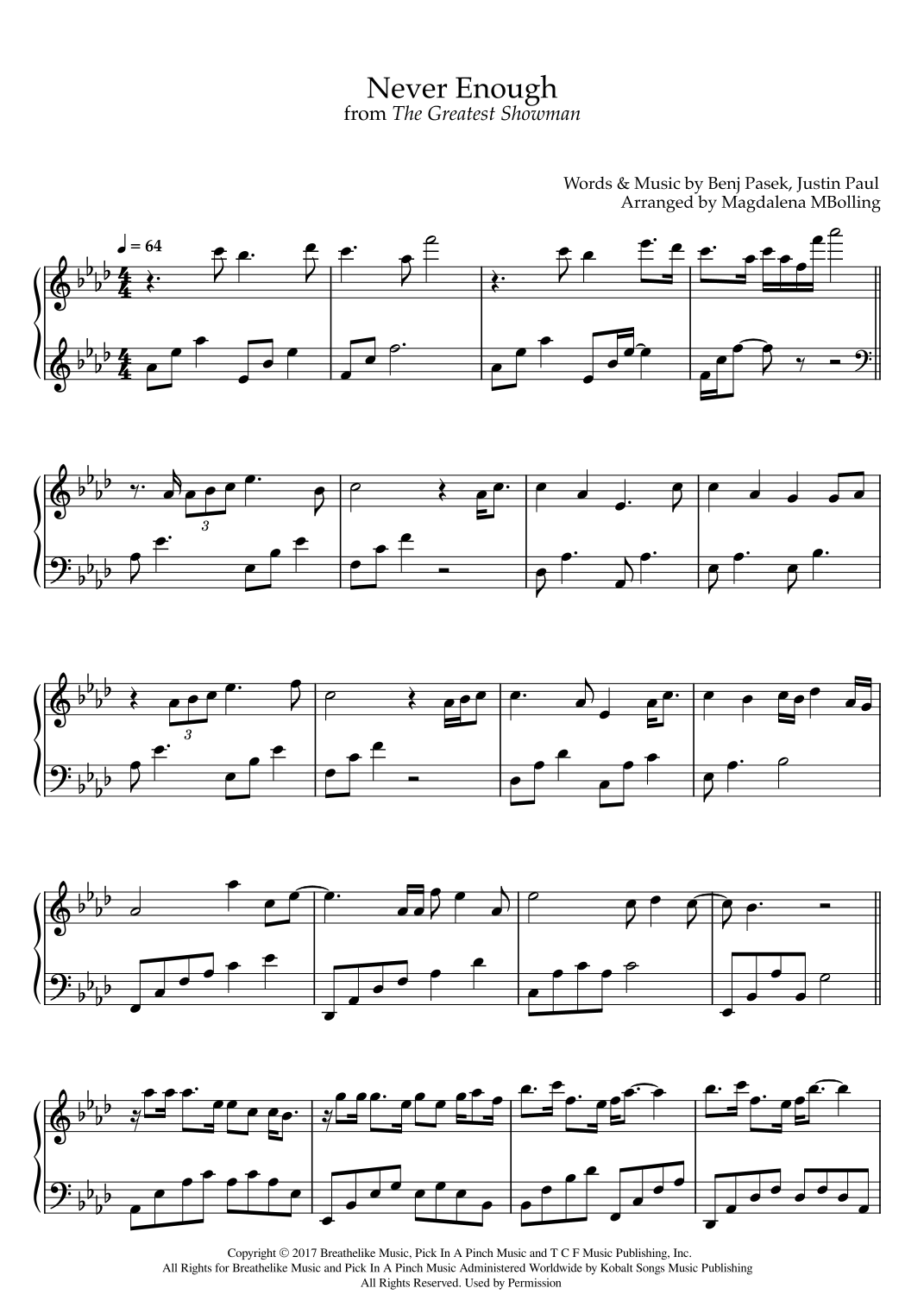 Never Enough Sheet Music | Boyce Avenue | Piano Solo