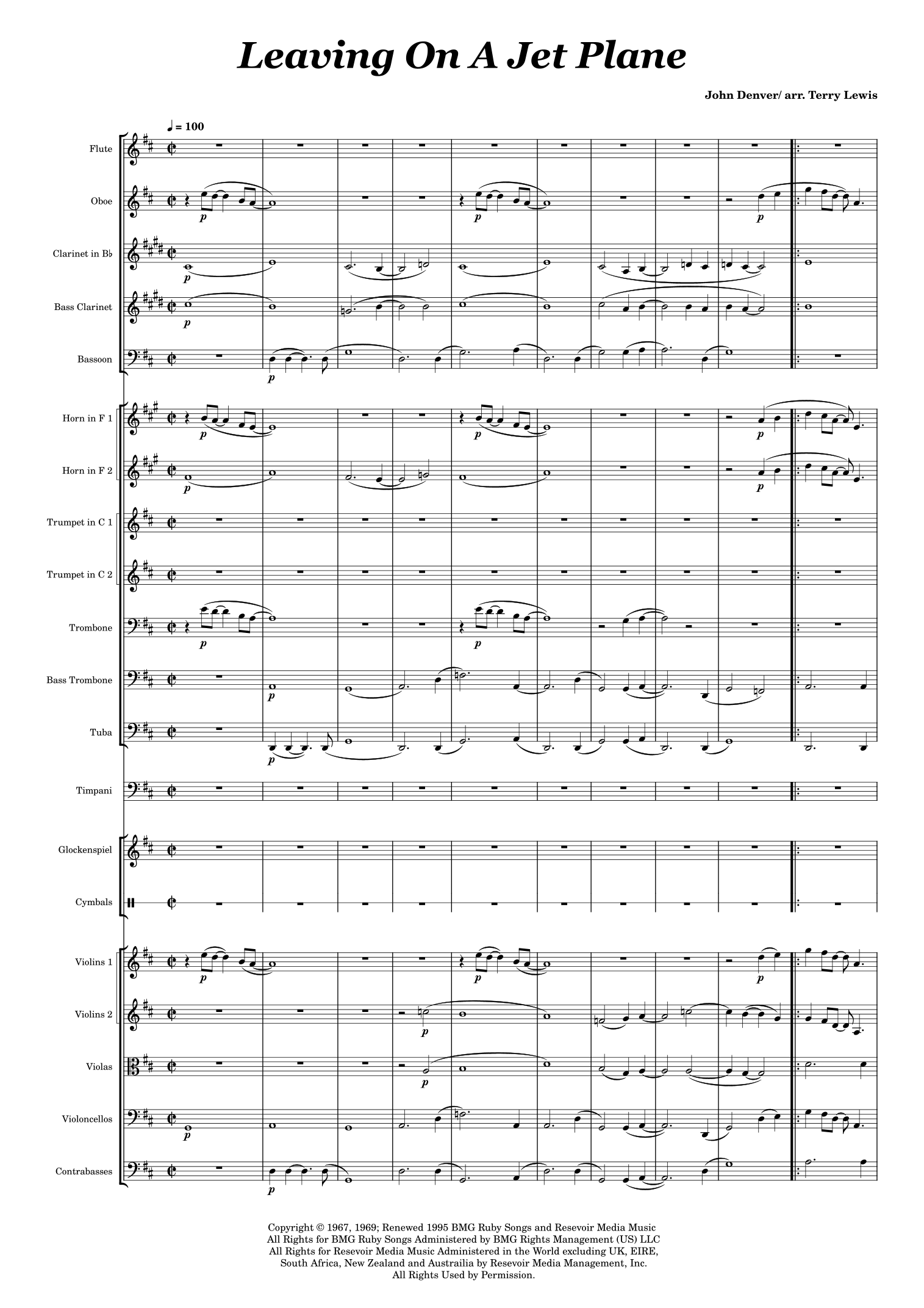 Leaving On A Jet Plane (arr. Terry Lewis) by John Denver 全编制管弦乐团 - 预览