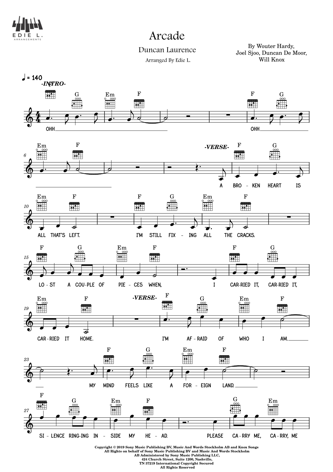 Arcade (arr. Edie L.) by Duncan Laurence Sheet Music for Guitar Chords ...