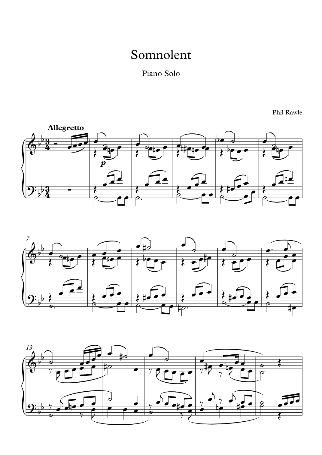 Somnolent - Piano Solo by Phil Rawle Sheet Music for Piano Solo at ...