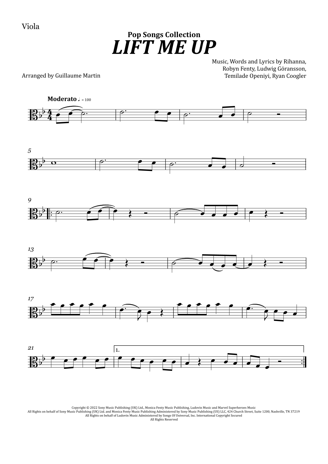 Lift Me Up (arr. Guillaume Martin) Sheet Music | Rihanna | Viola Solo