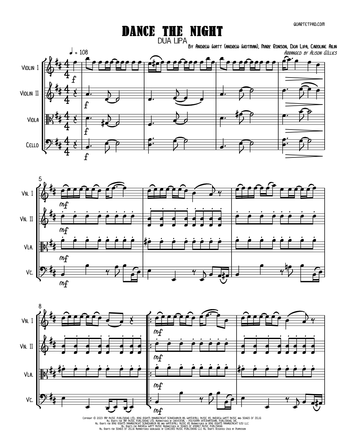 Dance The Night arr Alison Gillies Von Dua Lipa Noten Zum 