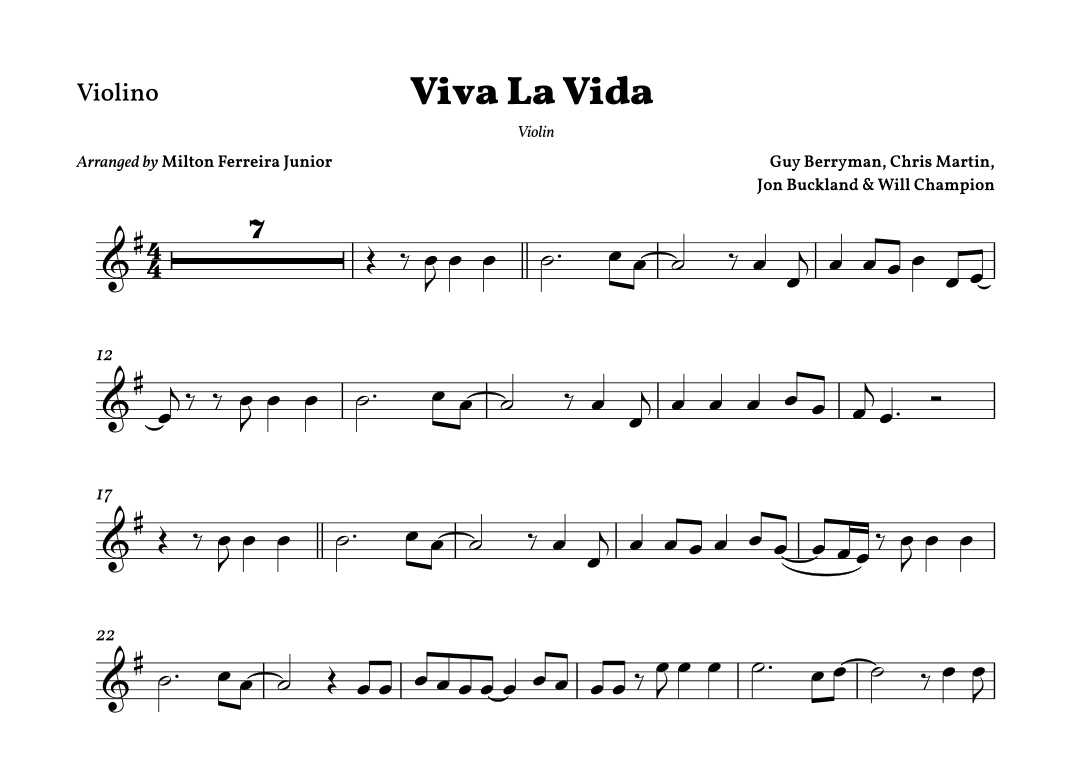 Viva La Vida (arr. Milton Ferreira Junior) by Coldplay Sheet Music for ...