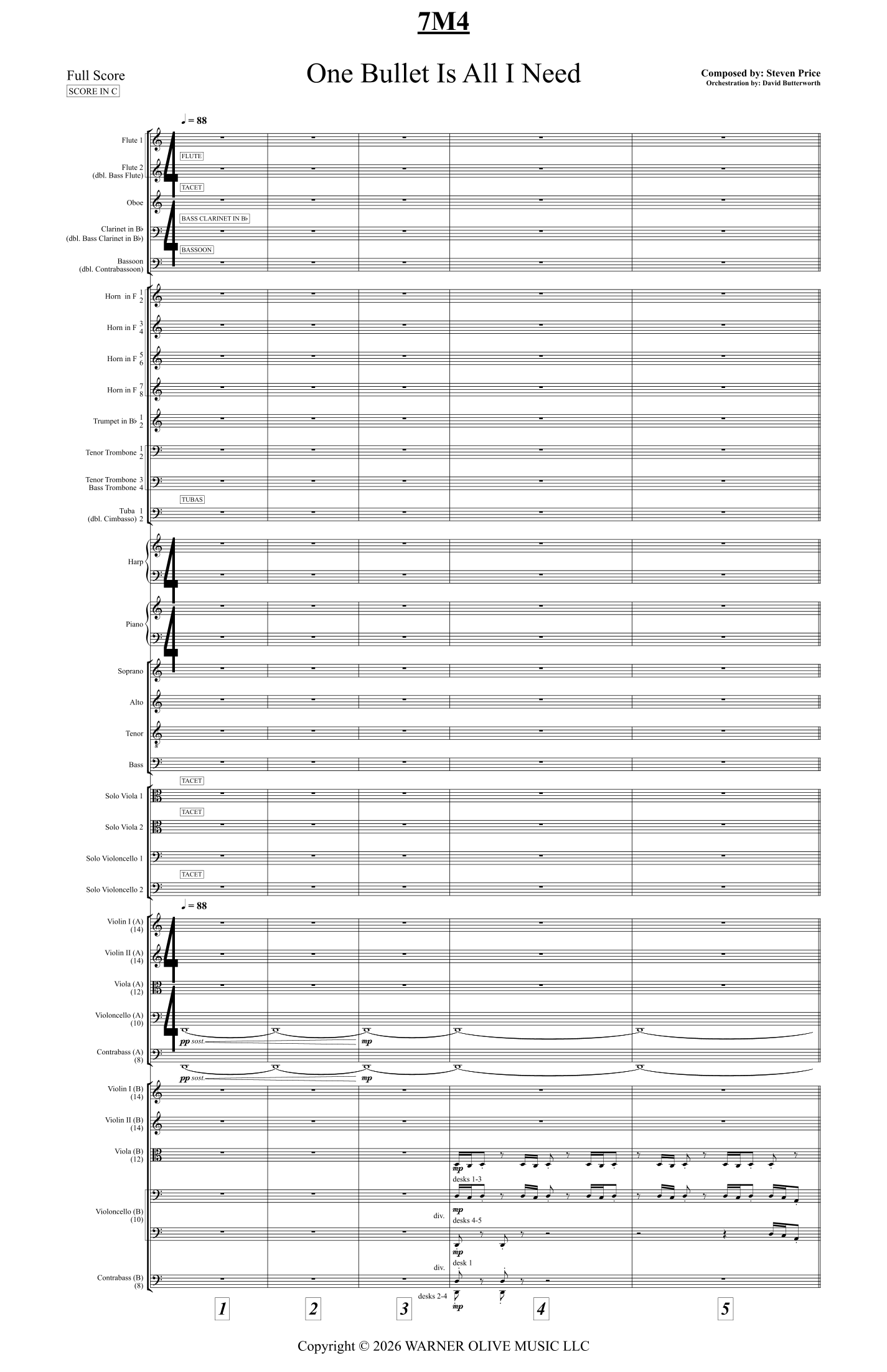 One Bullet Is All I Need - Score Only (arr. Hollywood Music Publishing) by Various Full Orchestra