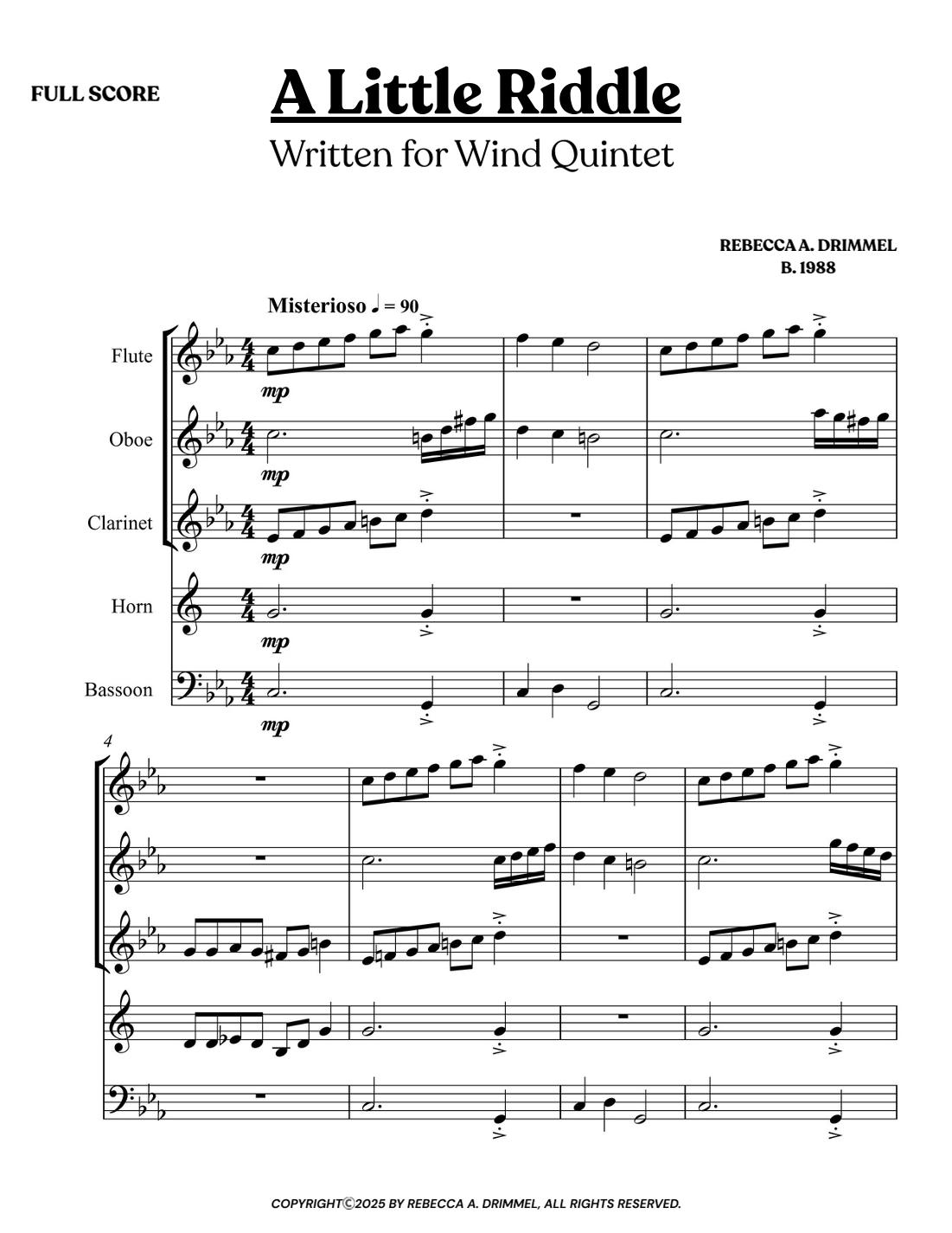 A Little Riddle by Rebecca A. Drimmel Sheet Music for Woodwind Ensemble ...