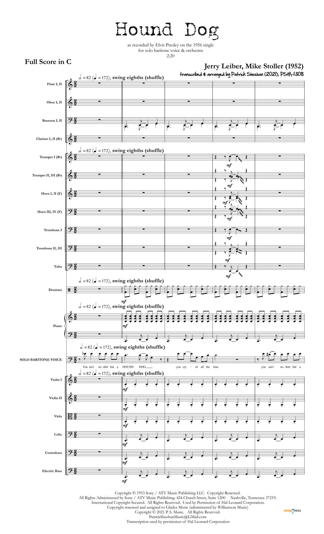 Hound Dog (arr. Patrick Sheehan) by Elvis Presley 管弦乐团 - 预览