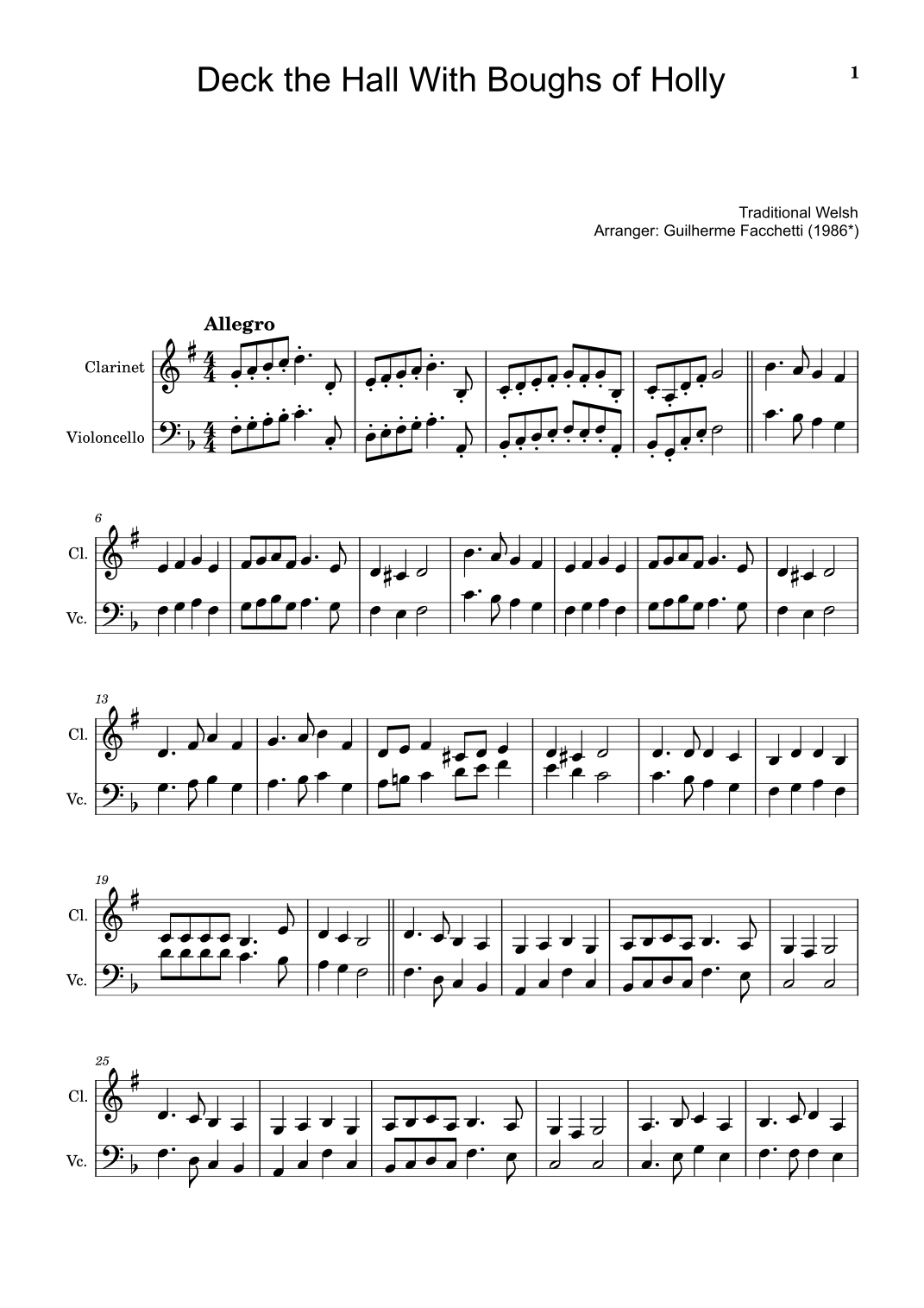Deck the Hall With Boughs of Holly - Arranged for Clarinet and ...