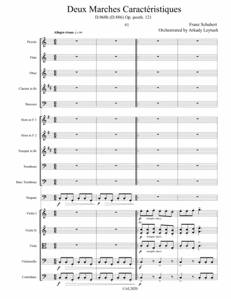 【舒伯特《两首性格进行曲》第一首（Arkad改编）管弦乐总谱】Franz Schubert – Deux Marches Caractéristiques, D.968b (D.886) Op. 121, #1, Orchestrated by Arkad by Franz Schubert Full Orchestra PDF乐谱下载