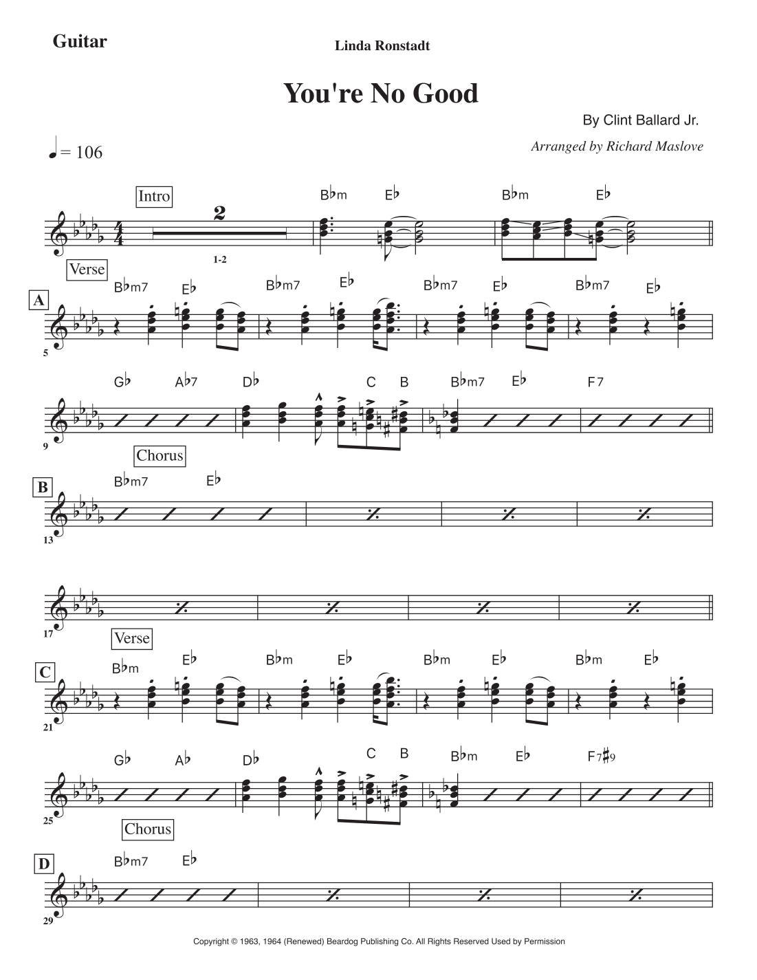 You're No Good (arr. Richard Maslove) by Linda Ronstadt 管弦乐总谱 - 预览