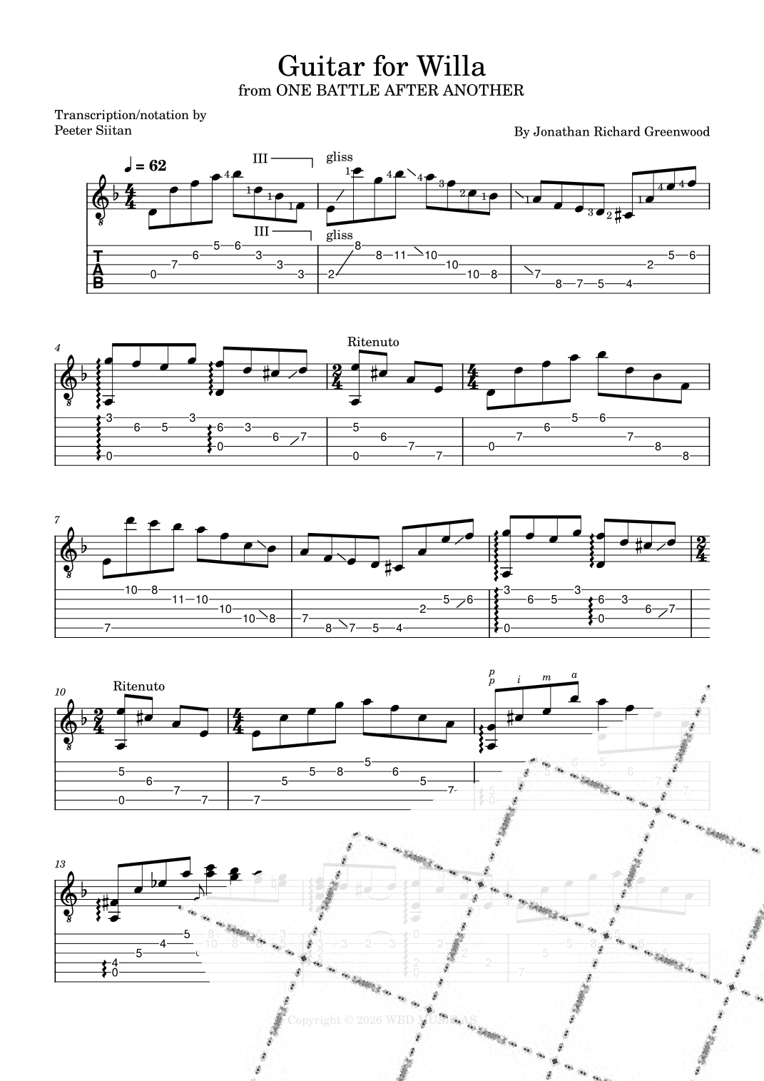 Guitar For Willa 1 by Jonathan Richard Greenwood Sheet Music for
