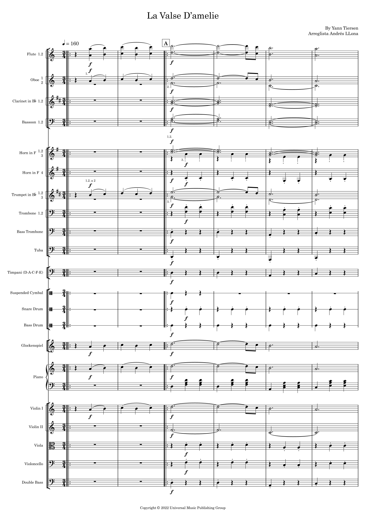 La Valse D'amelie - Version Orchestre (arr. Andrés LLona) by Yann Tiersen Full Orchestra